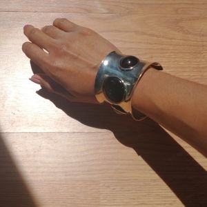 Silver and black adjustable cuff bracelet
